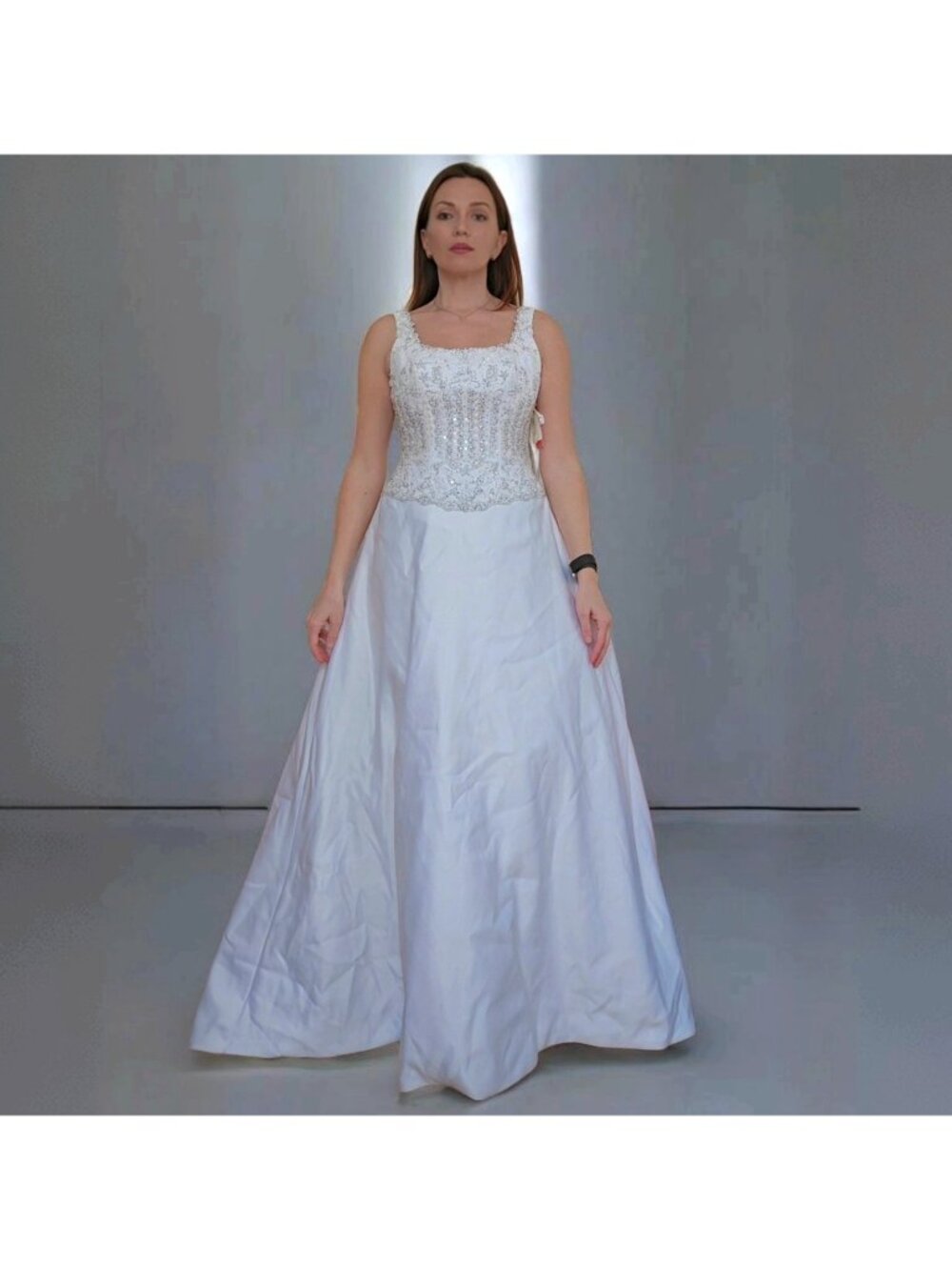 MORI LEE White Sequin Beaded Wedding Gown Dress sz 4 - 6 NEW Silver Embroidery